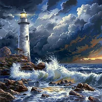 Lighthouse In The Waves - Diamond Painting
