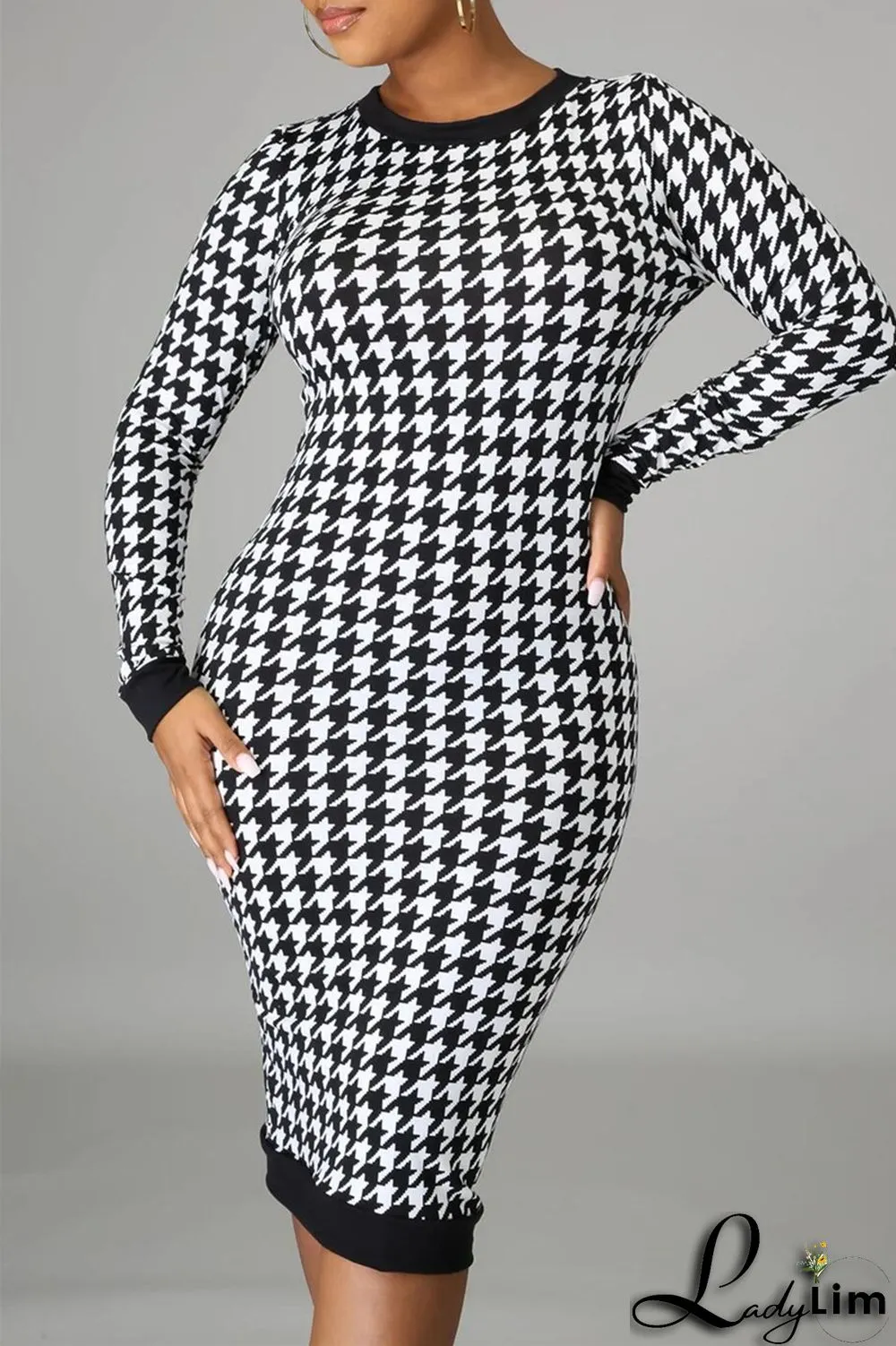 Colour Fashion Casual Print Patchwork Backless O Neck Long Sleeve Plus Size Dresses