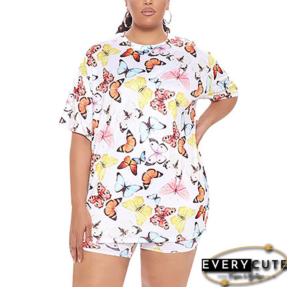 Multicolor Butterfly Print Loungewear Plus Size Set