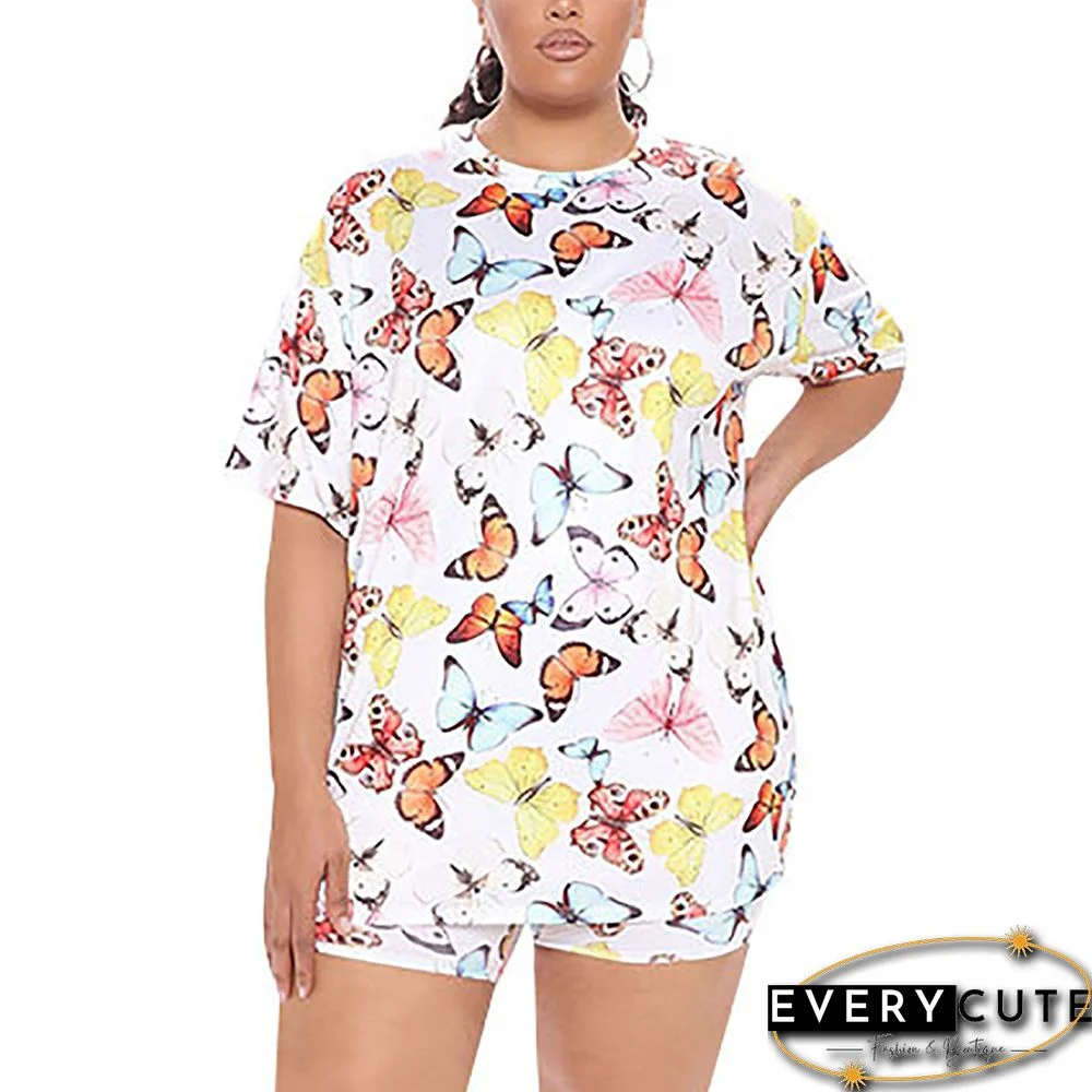 Multicolor Butterfly Print Loungewear Plus Size Set