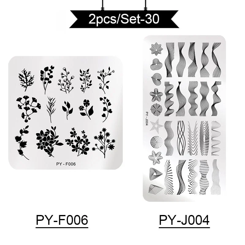 PICT YOU Stamping Plates Kits Striped Line Flowers Stamp Plate Tropical Geometry Lace Halloween Pumpkin Nail  Image Plate-Nail Inspo