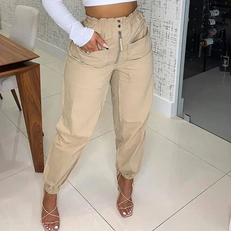 Graduation Gifts  High Waist Zipper Button Pocket Design Pleated Detail Harem Pants Girls Spring and Summer Casual Women's Solid Color Trousers