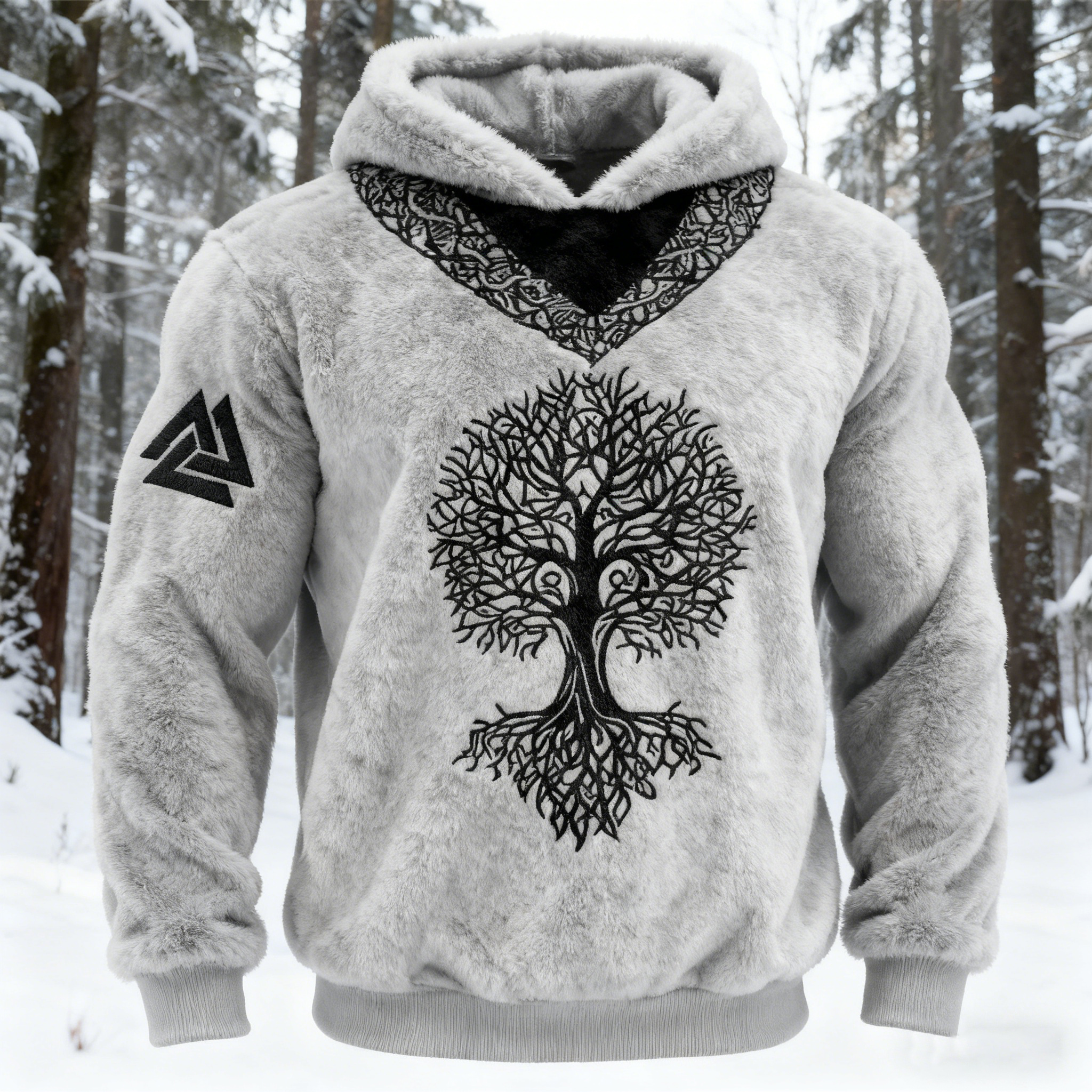 Men's Viking Tribal Tree Of Life Celtic Art Cozy Plush Hoodie elevenforest