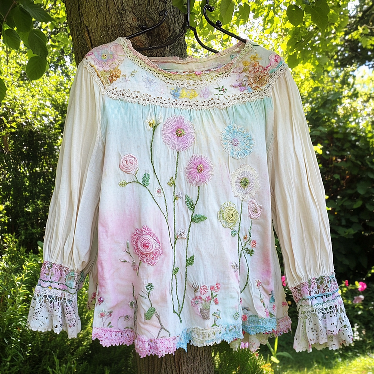 Bohemian Rose Floral Gradient Linen Shirt