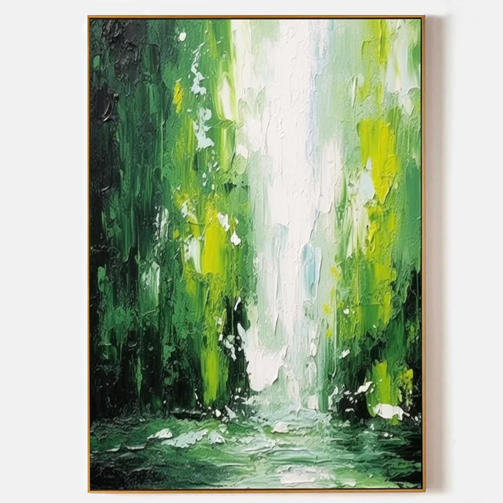 Arabelart Fancy Green Abstract Waterfall Painting On Canvas, Extra Large Landscape Canvas Wall Art, Modern Green River Artworks, Modern Wall Decor AR294