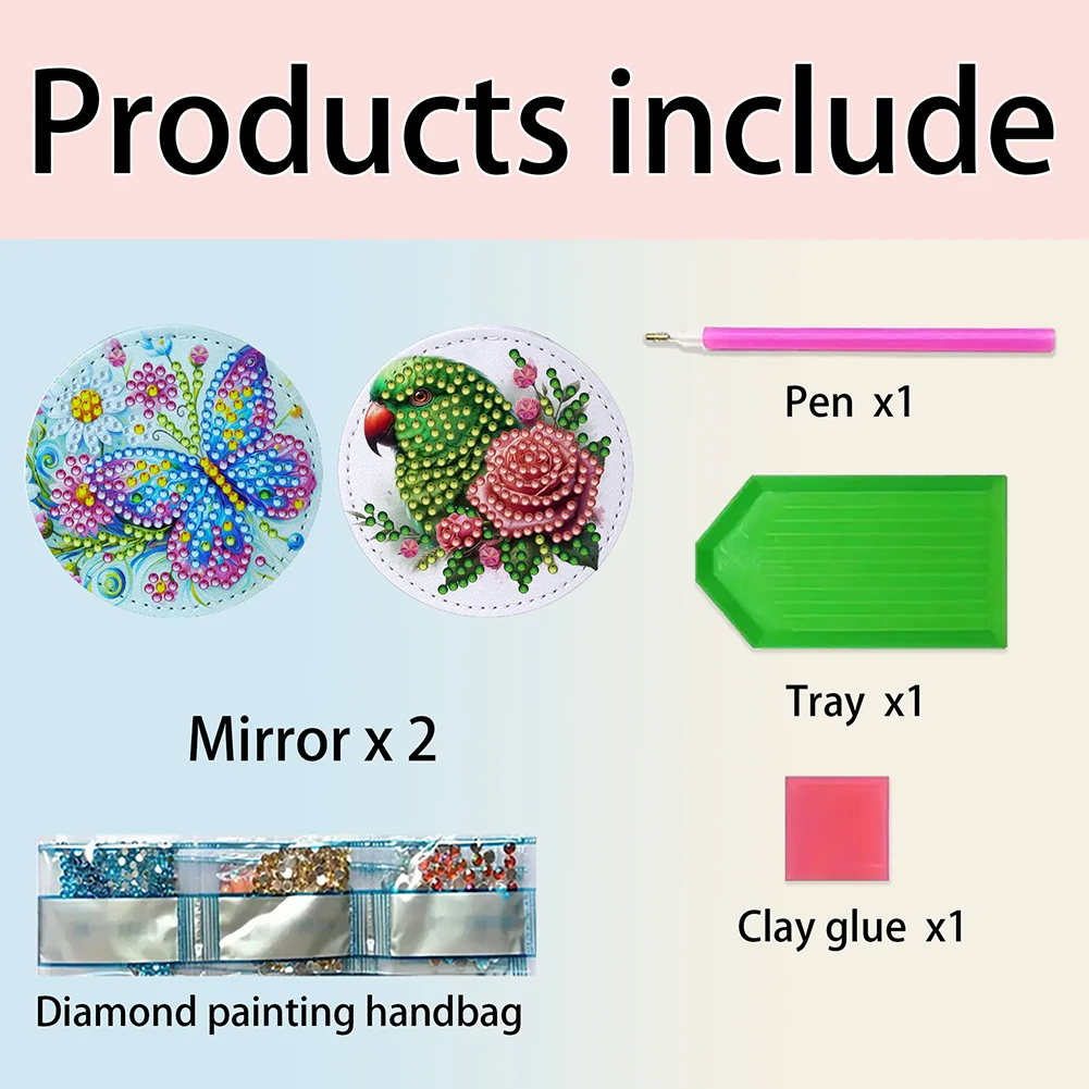 DIY Diamond Art Portable Cosmetic Mirror Round Diamond Painting Crafts (Bird)