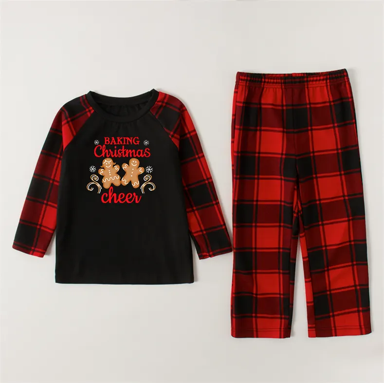 Family Matching Letter And Cute Gingerbread Man Print Christmas Pajamas Sets (with Pet Dog Clothes)