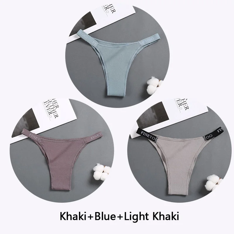 FINETOO 3Pcs/set Women Thongs Fashion Letter Cotton Panties M-XL Female Underpants Ladies Sexy Underwear Women Bikini Panty New