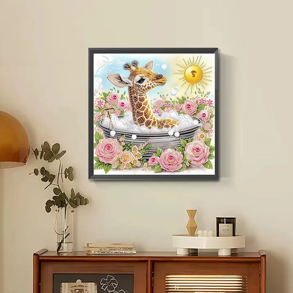 Diamond Painting - Partial Special Shaped Drill - Cute Flower Giraffe(Canvas|30*30cm)