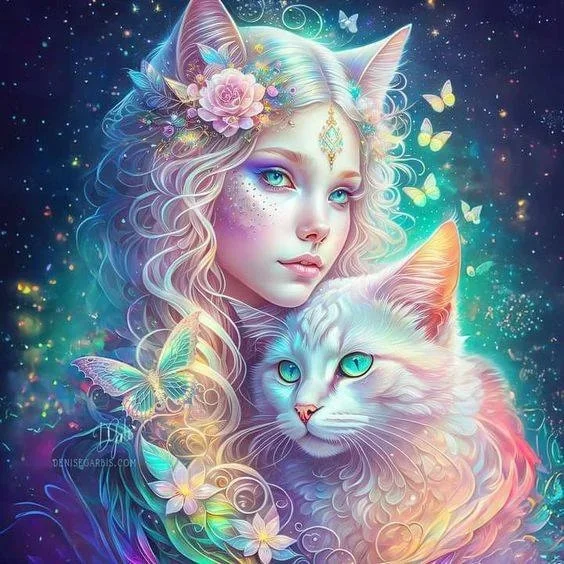 Glowing Girl and Cat 40*40CM Full Round Drill Diamond Painting gbfke