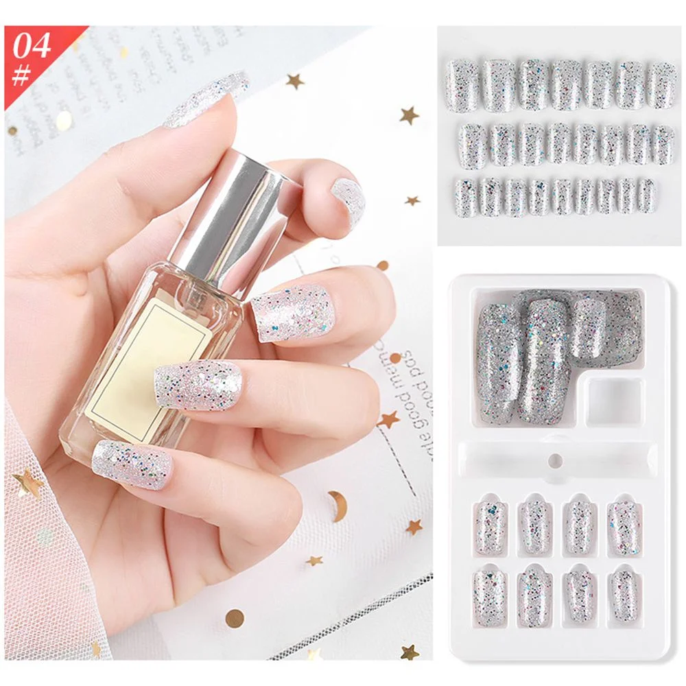 30/24PCS Ballerina Press on Fake Nails With Glue Reusable Acrylic Fake Nails French Full Cover False Nail DIY Nails Art Tips Set-Nail Inspo