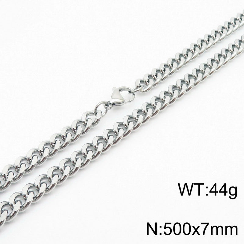 Fashion Simple Bracelet Stainless Steel Six-Sided Grinding Chain Choker Necklace