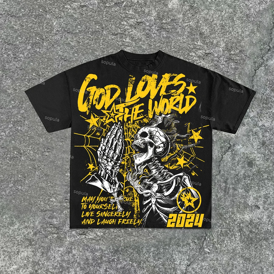 Casual Short Sleeve God Loves The World Graphics 100% Cotton T-Shirt