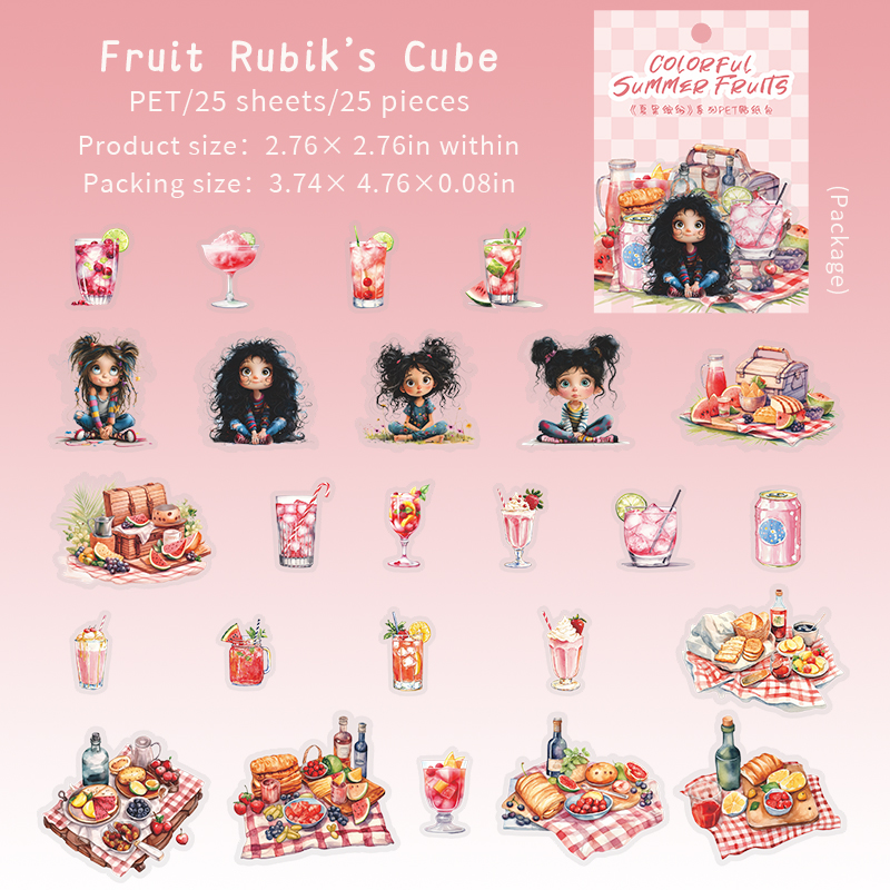 PET Sticker - Colorful Summer Fruit Series Cute Girl Fruit Picnic Landscape 