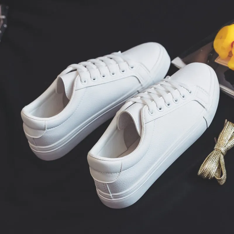 Spring New Fashion Shoes Women's Vulcanize Shoes PU Leather Casual Classic Solid Color Shoes Women White Shoes Sneakers Female
