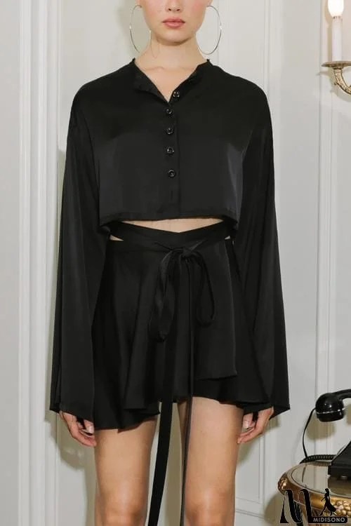 MidiSono - Button Flares Sleeve Skirts Set