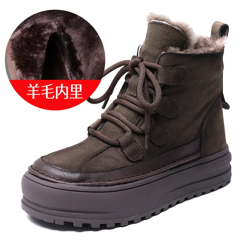 Yyvonne Layer Of Cow Skin Retro Thick-Bottomed Martin Boots Women Autumn And Winter New Leisurely Increase Short Boots To Keep Warm Wool Cotton Boots