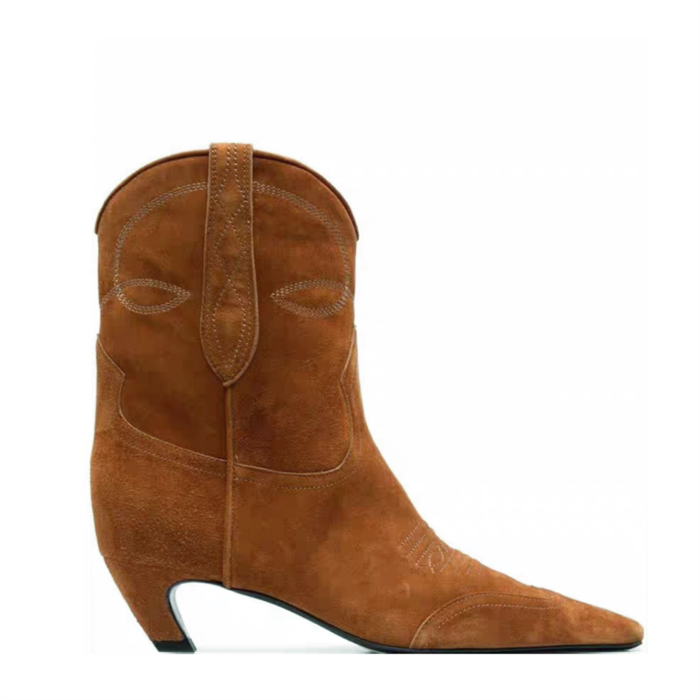 VCSHOES Embroidered Square Toe Cat Heel Western Cowboy Boots Woman Shaped Heel Slim Boots Shoes For Women