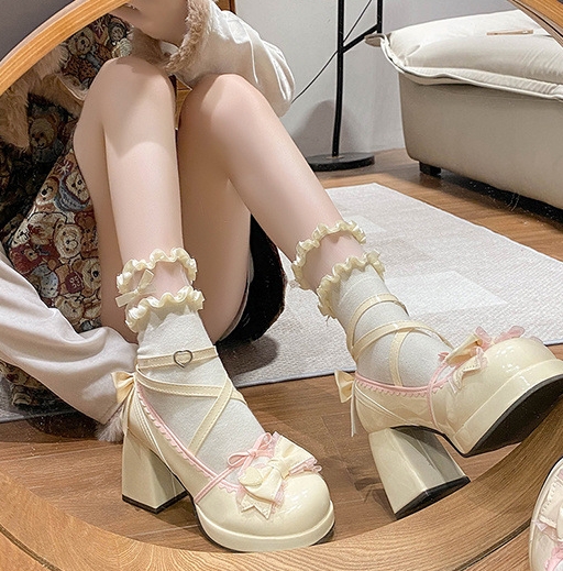 Thepearlpad Women's Lolita High Heels Chunky Heel Sandals Mary Jane PU Leather Shoes Retro Thick Sole Party Bowknot Summer