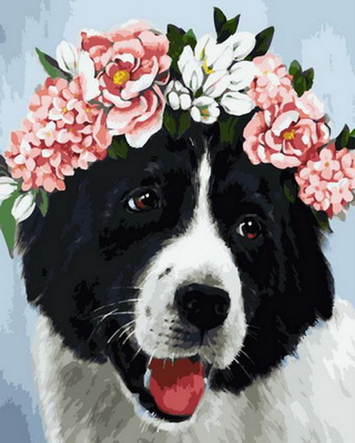 

Dog with Flowers – Paint By Numbers - 40*50CM, 501 Original