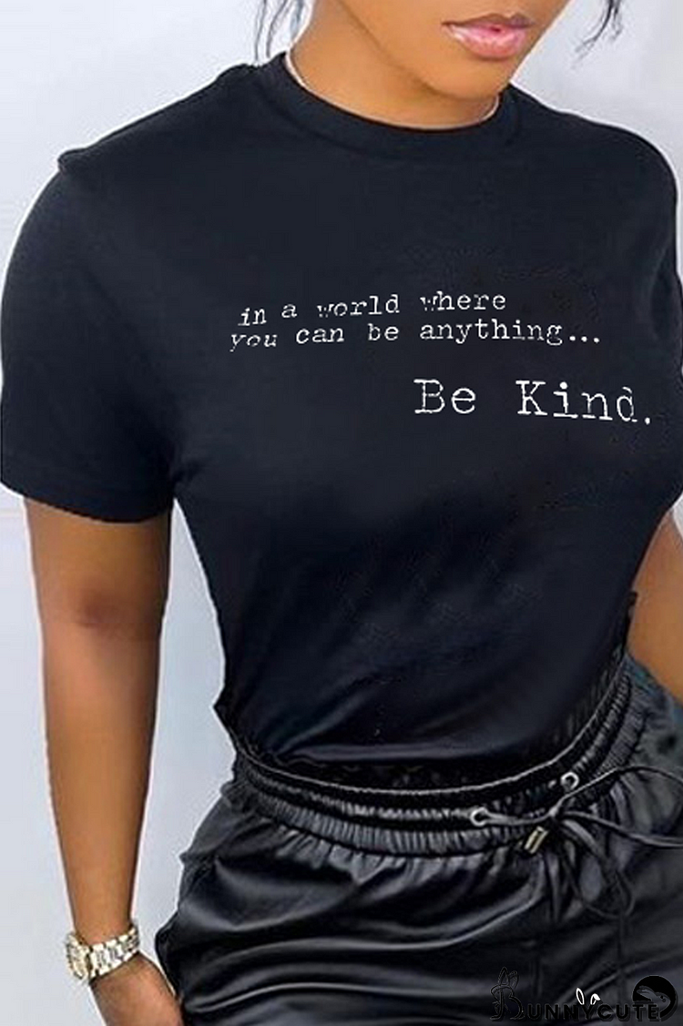 Black Fashion Casual Print Split Joint Letter O Neck T-Shirts