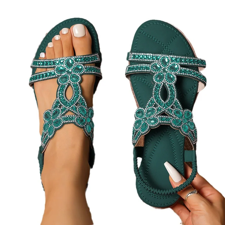 Women's Bling Rhinestone Boho Style Beach Flat Sandals Radinnoo.com