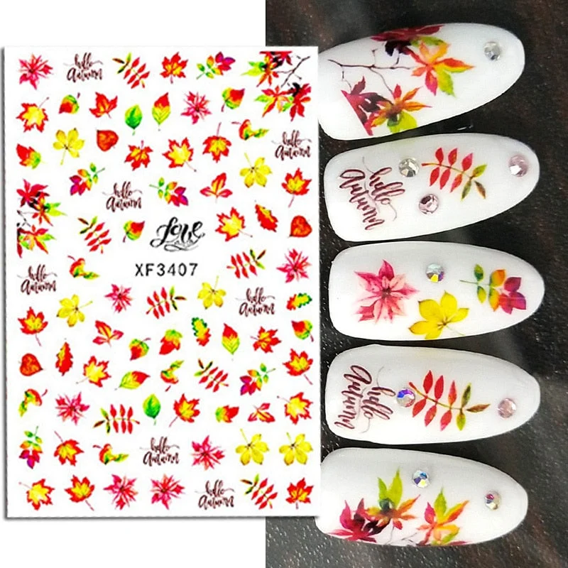 1PC 3D Nail Stickers Flowers Leaves Self-Adhesive Slider Letters Nail Art Decorations Love Heart Decals Manicure Accessories-Nail Inspo