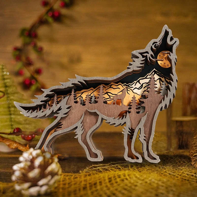 Purexcellent&trade; New creative home desktop wood carving wolf crafts ornaments