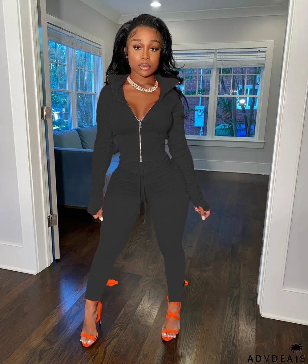 Finger Sleeve Casual Sports Two-piece Suit