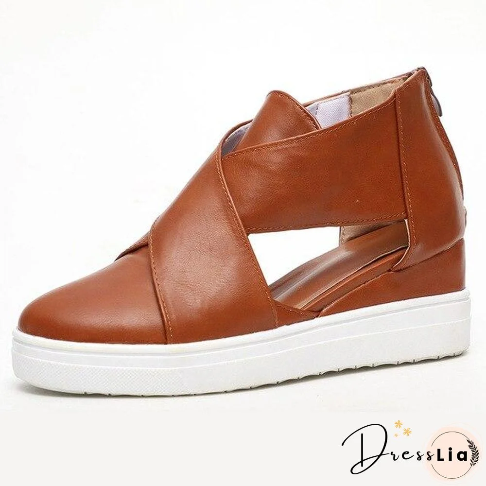 Women Solid High Flats wedges Heel Height Increasing Chunky Platform Vulcanized Sneakers Shoes