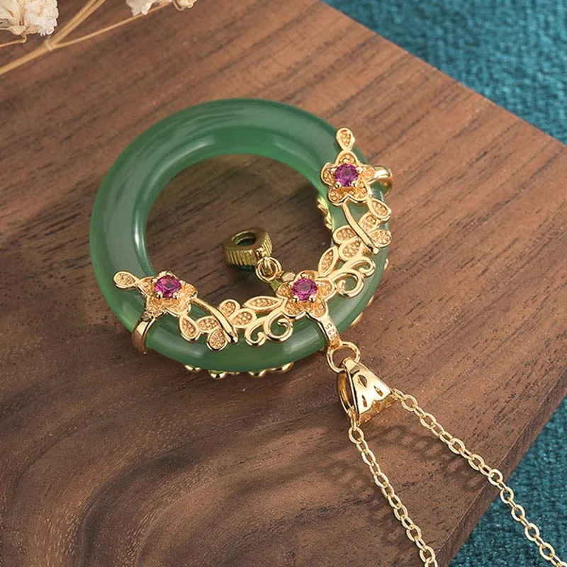 Round Cyan Jade Healing Pendant Necklace