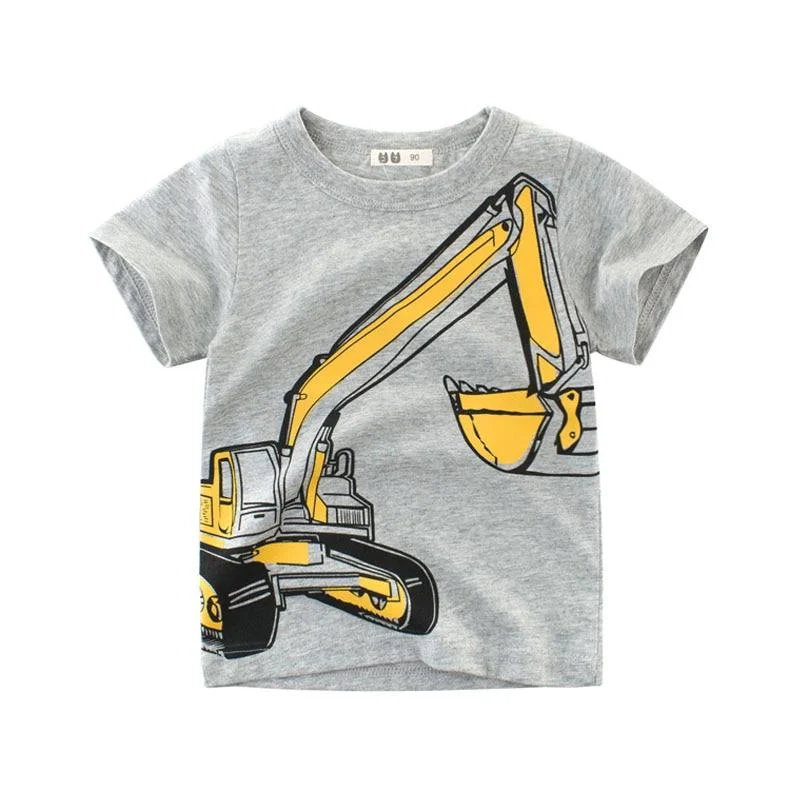 Kids Clothes Summer Boys Short Sleeve T-shirts Tops Children Cotton Excavator Pattern T Shirt Tees 2-8 Years Boy Girl Top