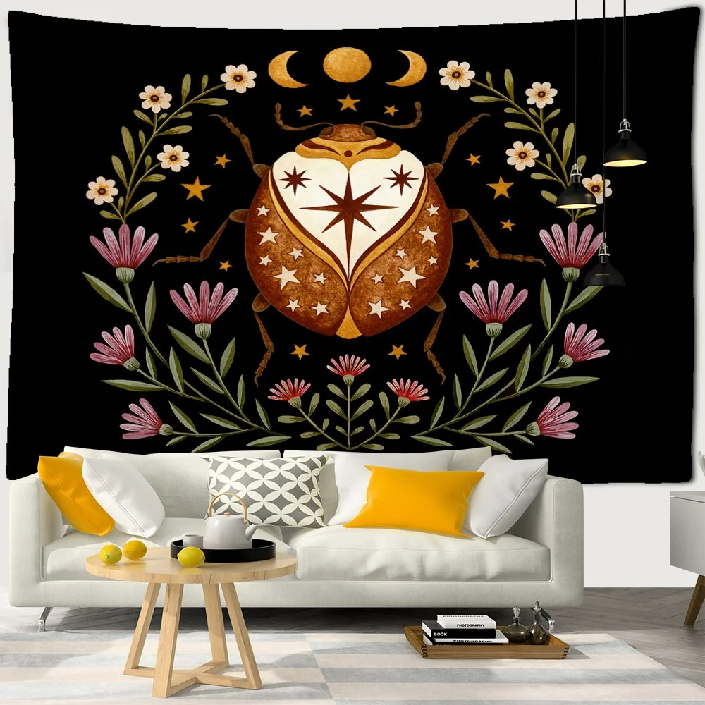 Bohemian Moon Phase Flower Tapestry Wall Hanging Hippie Mandala Butterfly Art Witchcraft Home Room Decor