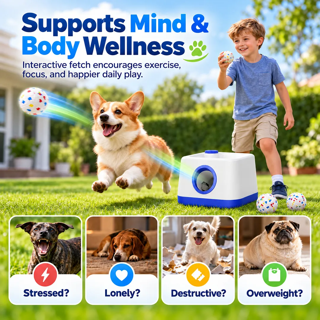 BEBANG Automatic Dog Ball Launcher, 2-in-1 Auto & Manual Modes, Rechargeable Fetch Machine, 20/30/40ft Adjustable Distances & Random Mode, 58mm Etpu Balls for Indoor Outdoor Play