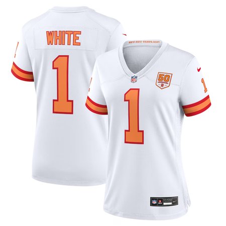 Women's '76 Tampa Bay Buccaneers #1 Rachaad White  White 50th Season Game Jersey