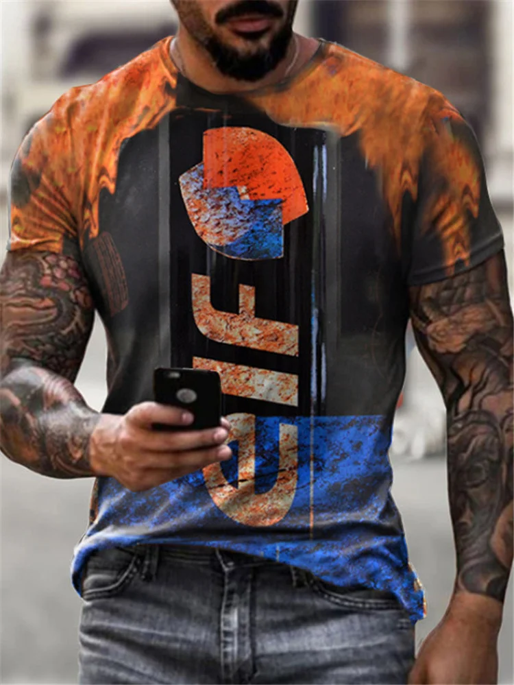 New Men's 3D Printed Round Neck Summer Sports Slim Fit T-Shirt