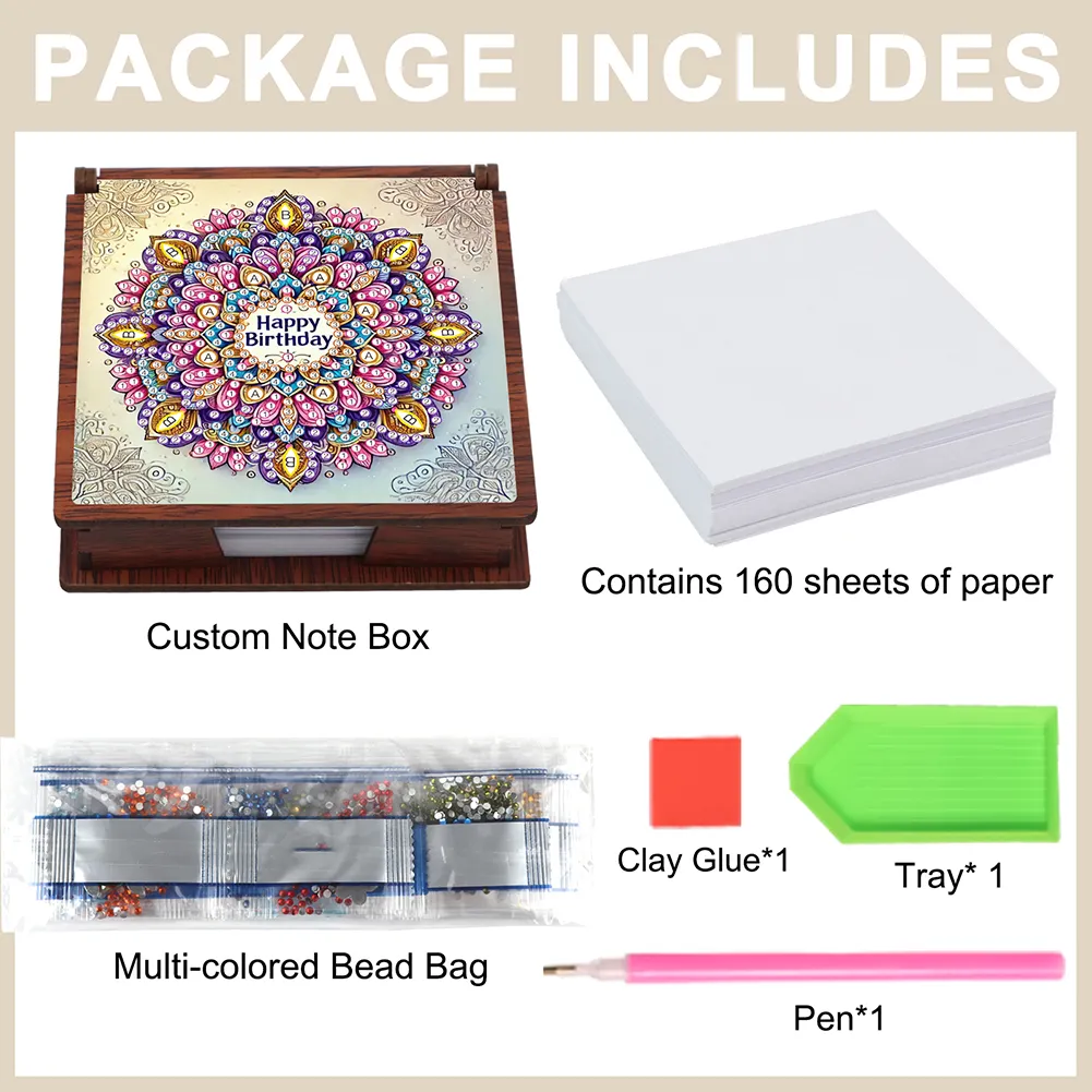 Wooden 5D Diamond Painting Kit Note Box DIY Diamond Art Notepad Box (Mandala)