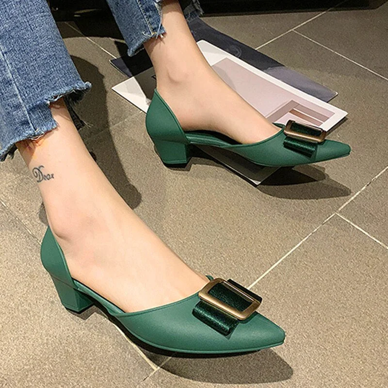 Elegant Ladies High Heels Women Jelly Shoes Trend Square Buckle 2020 Summer Pointed Toe Set Black Woman Shoes Pumps