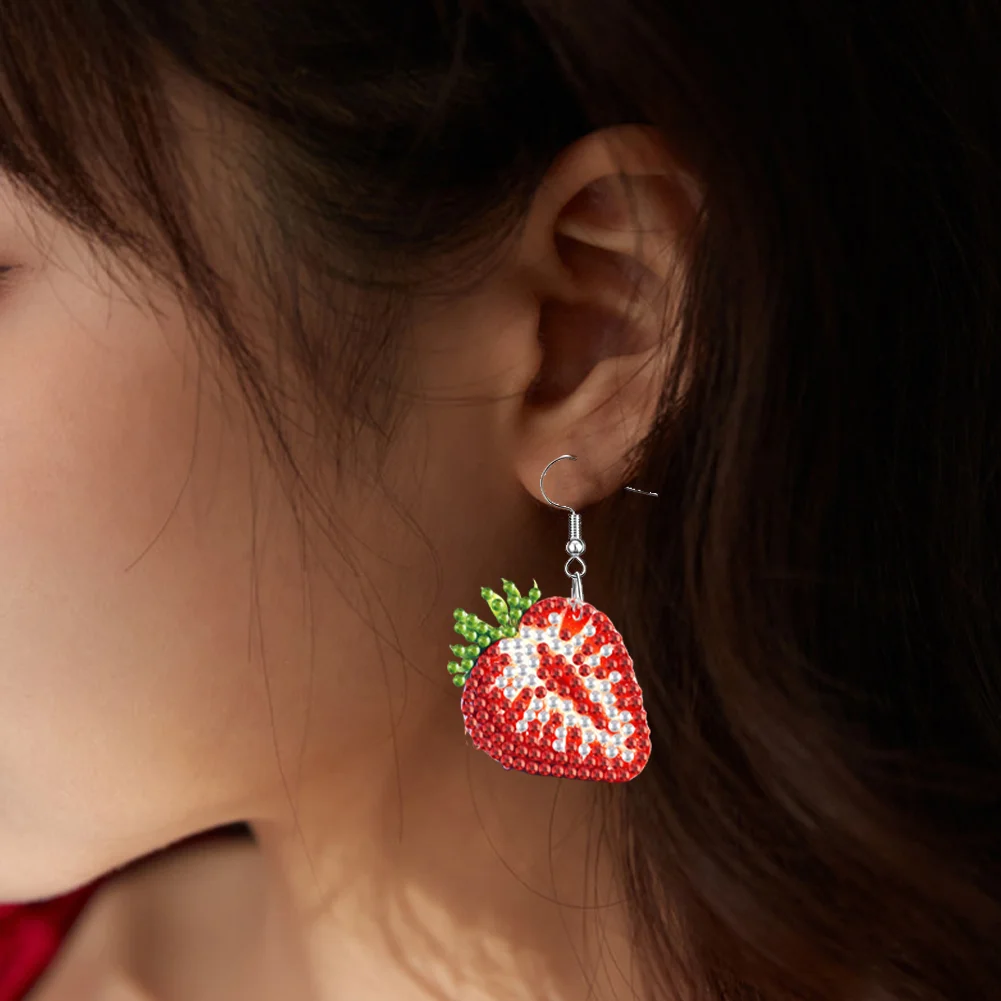 4 Pairs Fruits Double Sided Diamond Painting Earrings DIY Earrings Making Kit