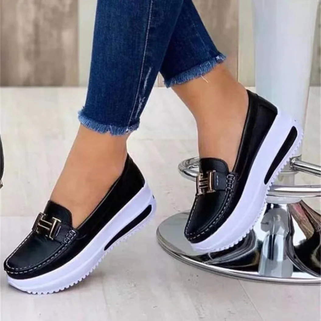 Yyvonne Thick-Soled Women's Shoes 2025 New Casual Single-Shoe Women's Metal Buckle Lazi Shoes Lefu Shoes