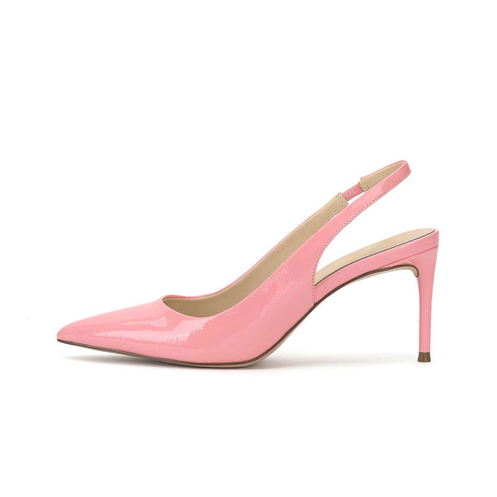 Pink Patent Leather Square Toe Slingback Pumps with Stiletto Heels Nicepairs