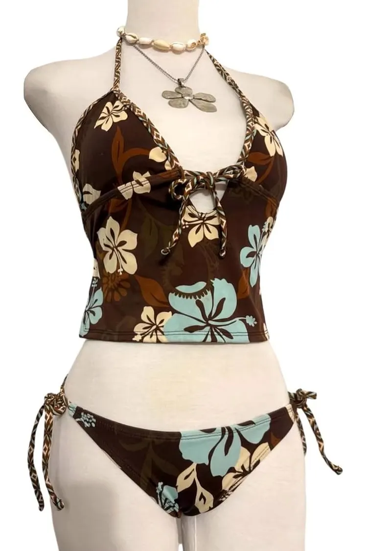 Women's Halter Bikini Top & Shorts Two Piece Set