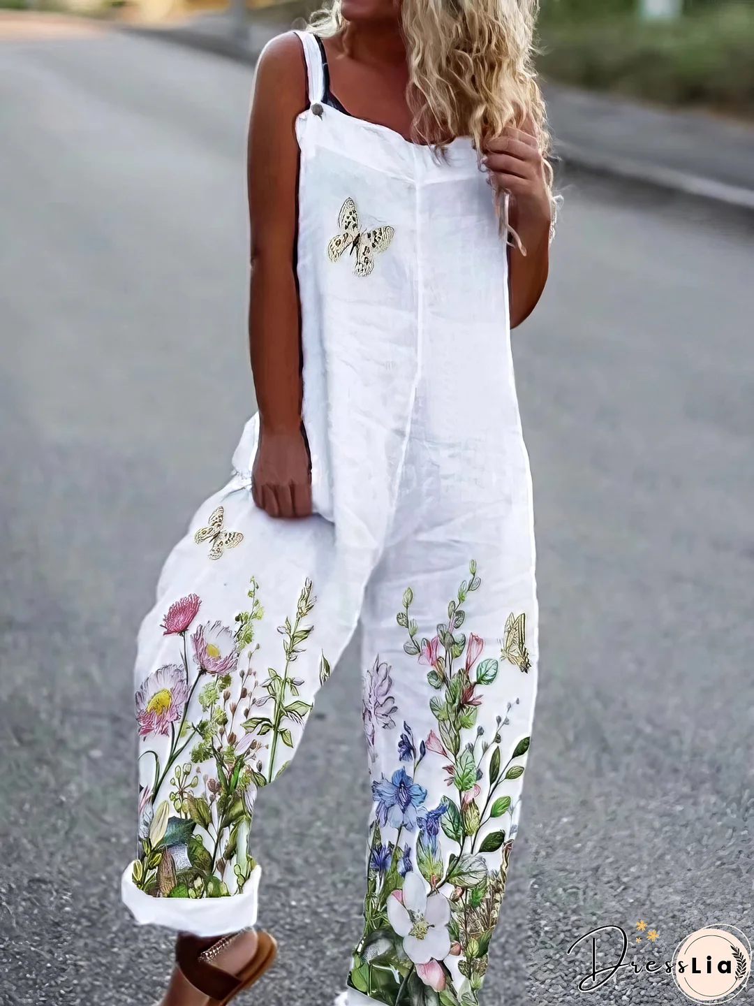 Loose Floral Sleeveless Wide-Leg Jumpsuit