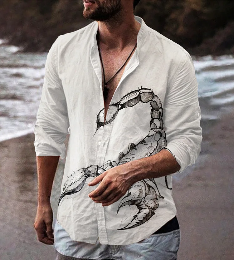 Scorpion Art  Print Lapel Casual Fall Men's Shirt