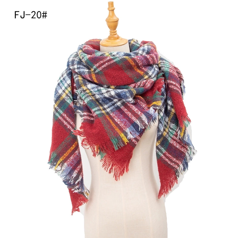 Hot Factory Direct Supply Autumn And Winter New Thickened Warm Circle Yarn Bristle Plaid Square Scarf For Women