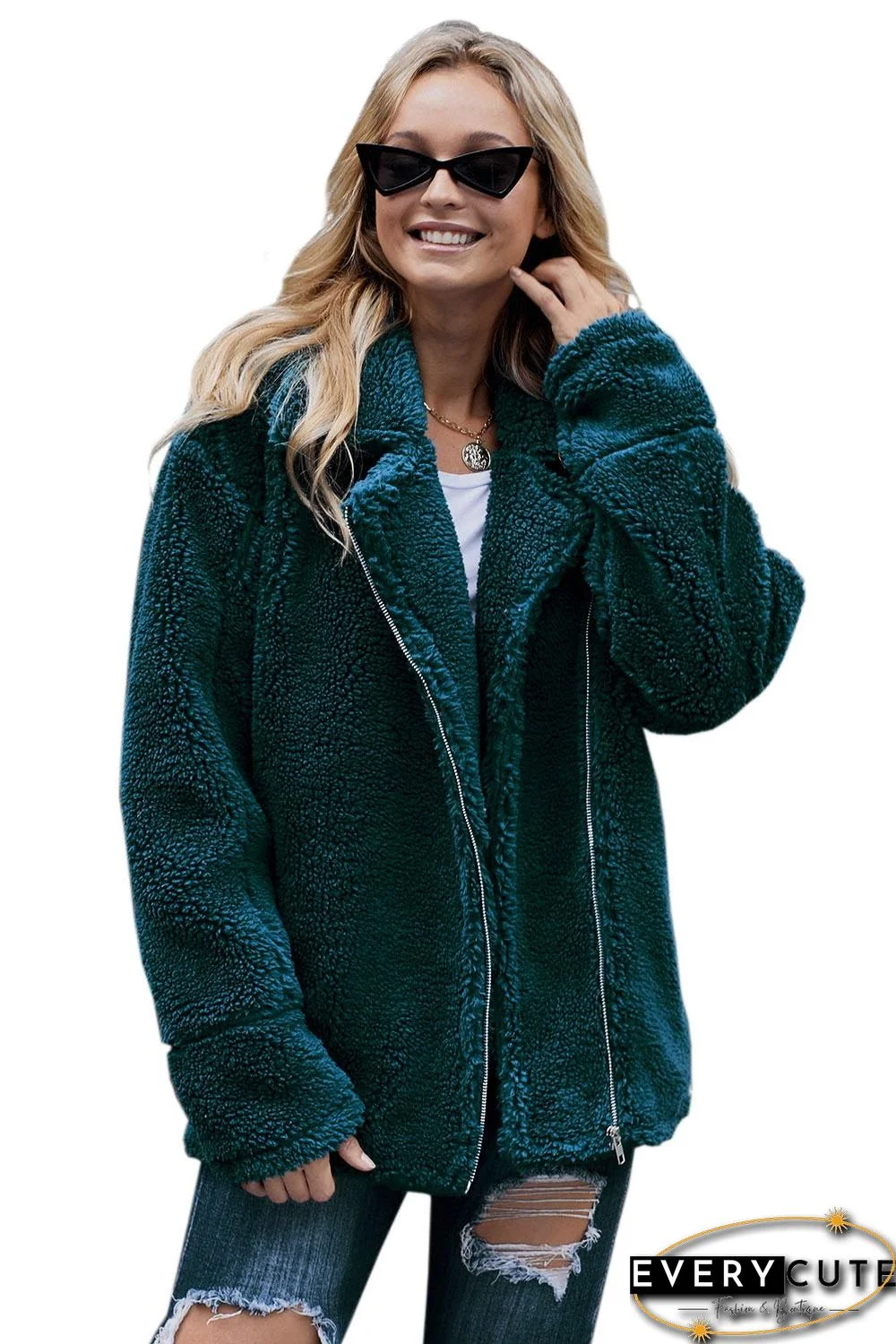 Green Breaker Pocketed Sherpa Statement Jacket