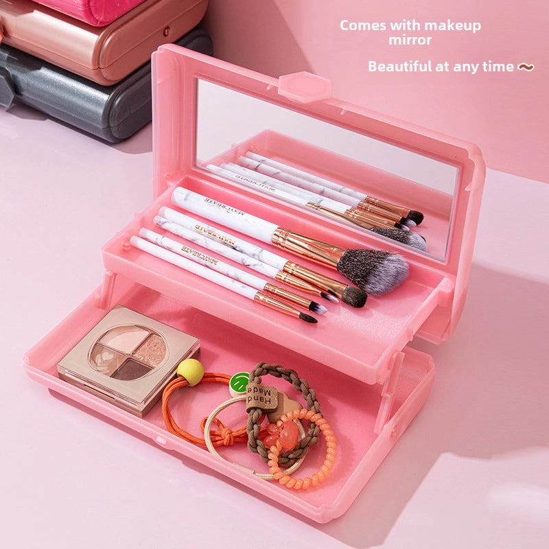 Cosmetic Box With Mirror Jewelry Storage Box Girl Student Double-layer Storage Box Portable Travel Cosmetics Storage Bag