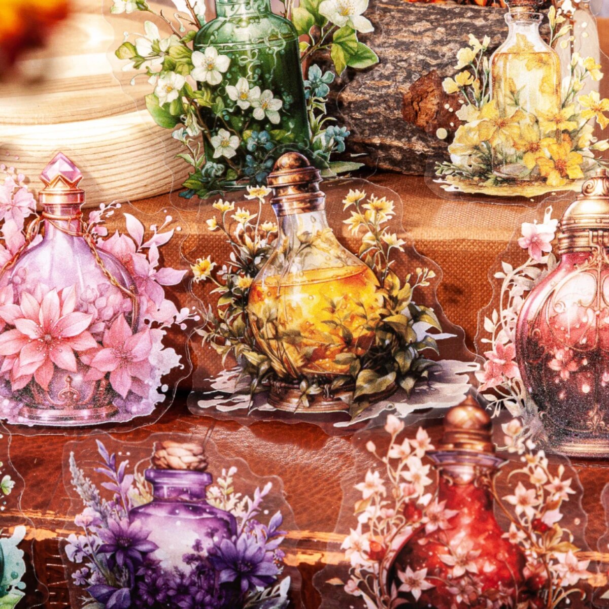 Journalsay 20매 스토리 인 어 보틀 시리즈 빈티지 플라워 브론징 PET 스티커