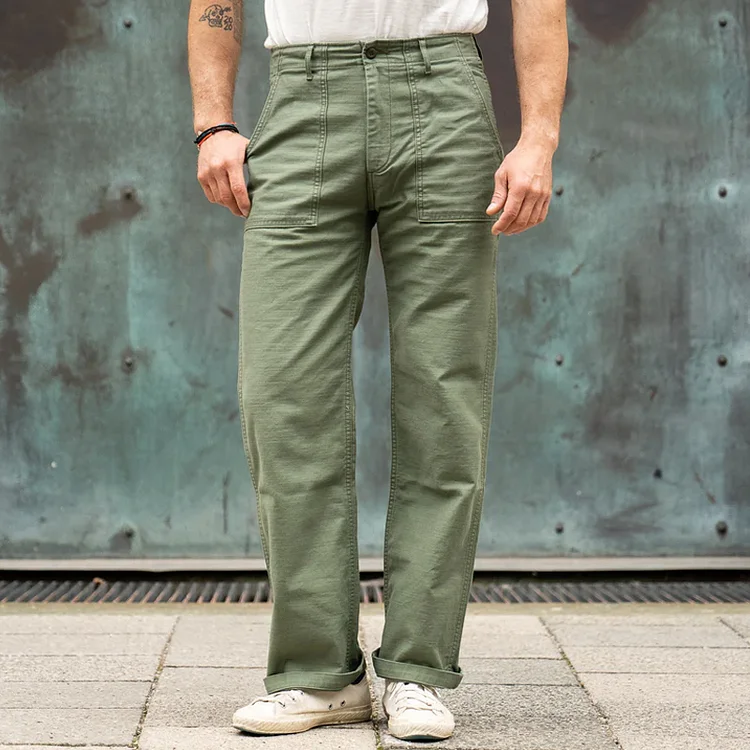 Vintage Classic Military Mid High Rise Cotton Pants