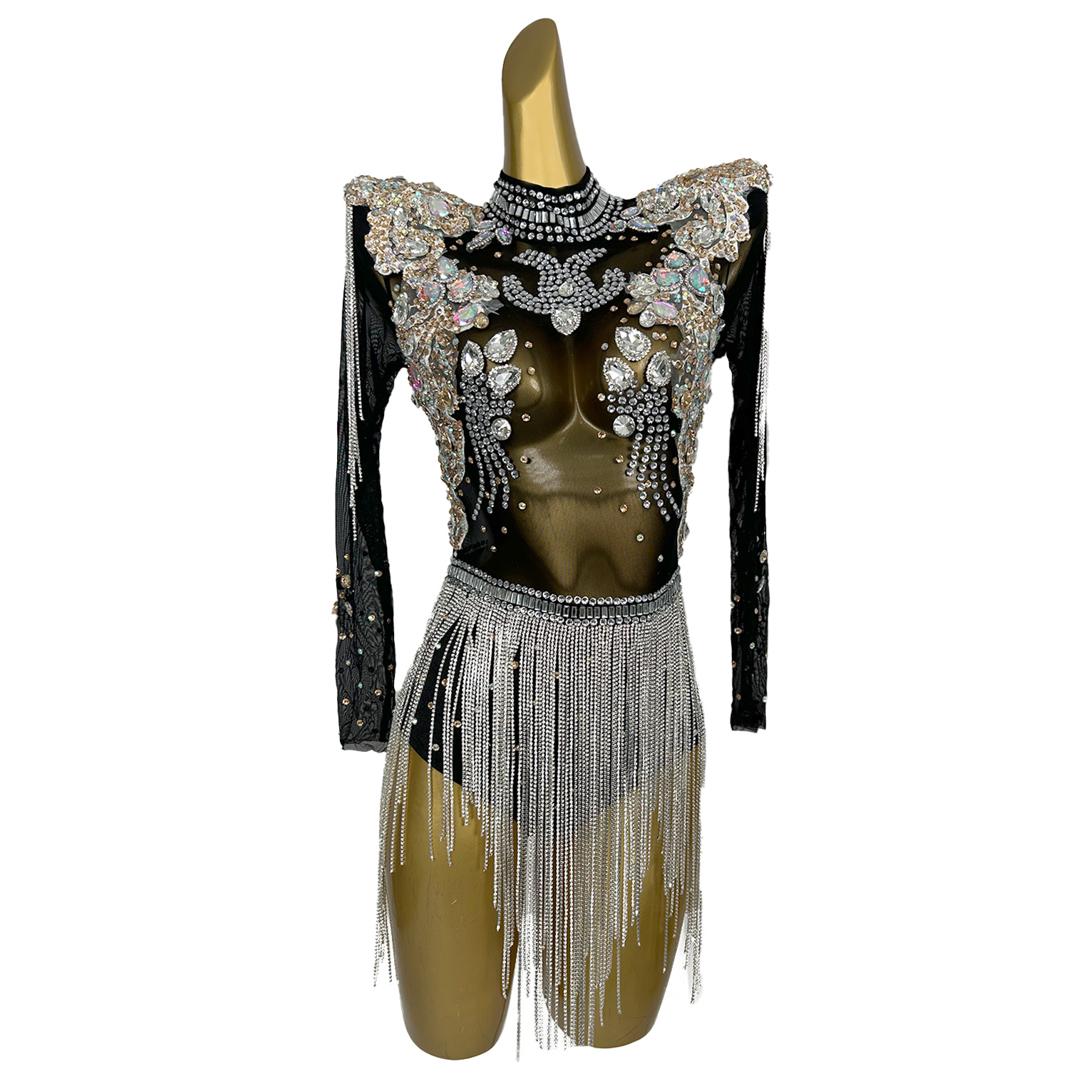 GOOSHOE Black Diamond Rompers Crystal Bodysuits Jazz Dance Show Costumes Bodycon Jumpsuits Bolihuanghou